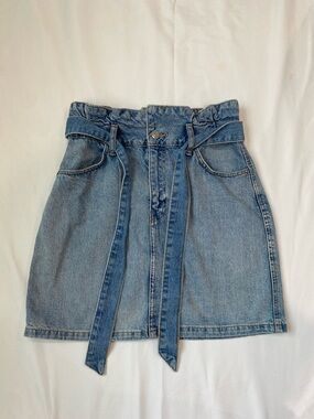 H&M Light Blue Denim Mini Skirt with Self-Tie Belt
